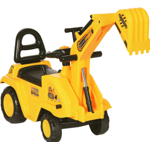 3-in-1 Ride On Excavator Digger Scooter & Pulling Cart, Construction Pretend Play Toy For Kids (Color: Yellow)
